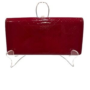 BURBERRY Nova Check Patent Leather Bi-fold Long Wallet Red